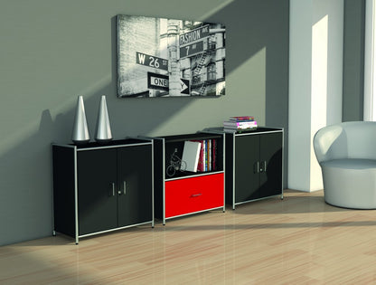 ARTLINE TYP15 Sideboard 2 OH Regal Sideboard Büroregal Regalwand Anthrazit/Rot - Froschkönig24