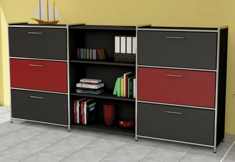 ARTLINE TYP19 Highboard 3 OH Regal Sideboard Büroregal Regalwand Anthrazit/Rot - Froschkönig24