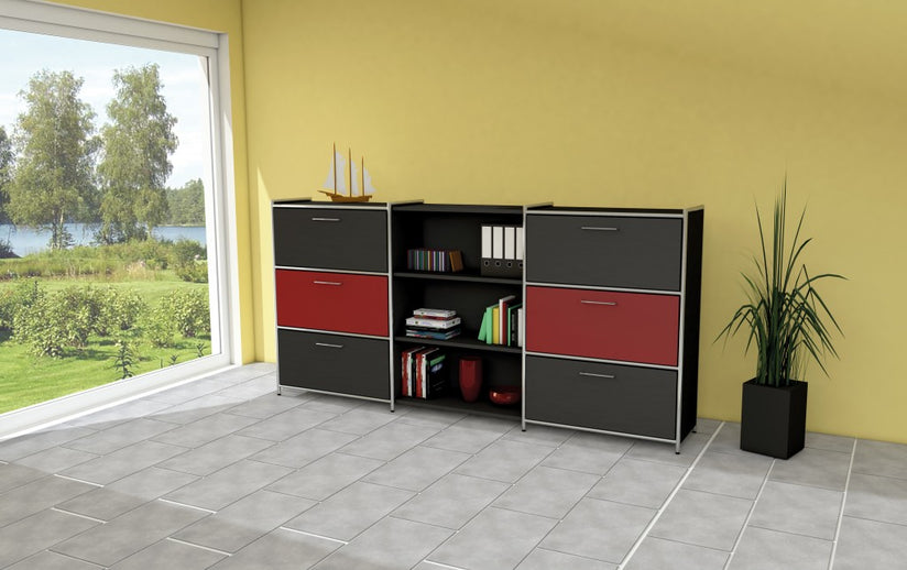 ARTLINE TYP19 Highboard 3 OH Regal Sideboard Büroregal Regalwand Anthrazit/Rot - Froschkönig24