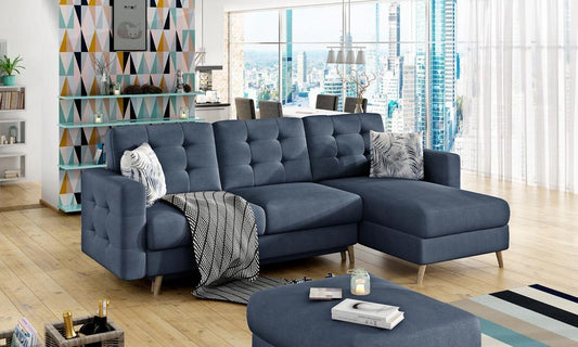 Asgard Ecksofa 250 x 162 cm Blau (Velour)