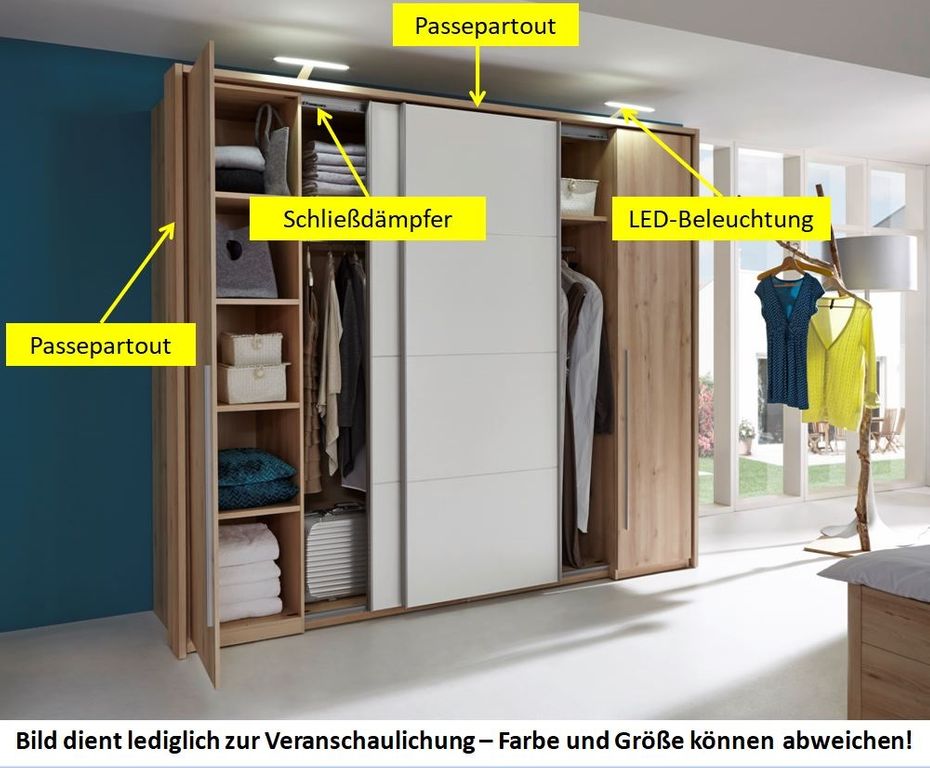 13669 Schwebetürenschrank 270 cm Weiß / Lava - Froschkönig24