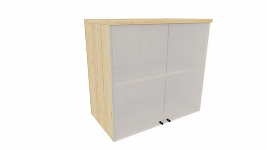 E10 Aktenaufsatzschrank 2 Ordnerhöhen mit Glastüren, 80 cm Breit, Eiche