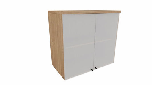 E10 Aktenaufsatzschrank 2 Ordnerhöhen mit Glastüren, 80 cm Breit, Kirsche Tabako