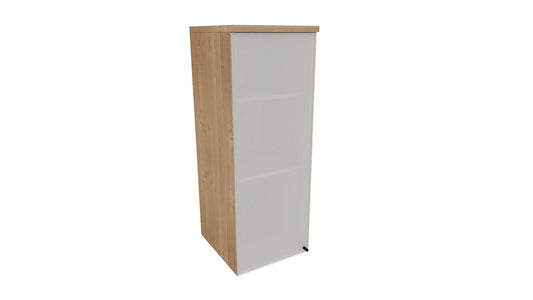 E10 Aktenaufsatzschrank 3 Ordnerhöhen mit Glastür, 40 cm Breit, Kirsche Tabako