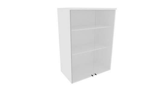 E10 Aktenaufsatzschrank 3 Ordnerhöhen mit Glastüren, 80 cm Breit, Weiß