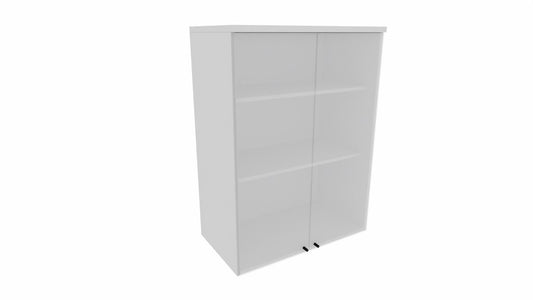 E10 Aktenaufsatzschrank 3 Ordnerhöhen mit Glastüren, 80 cm Breit, Lichtgrau