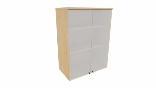 E10 Aktenaufsatzschrank 3 Ordnerhöhen mit Glastüren, 80 cm Breit, Eiche