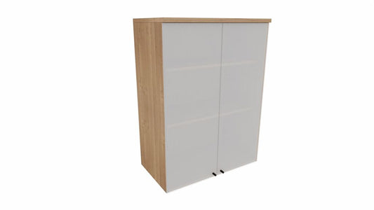 E10 Aktenaufsatzschrank 3 Ordnerhöhen mit Glastüren, 80 cm Breit, Kirsche Tabako