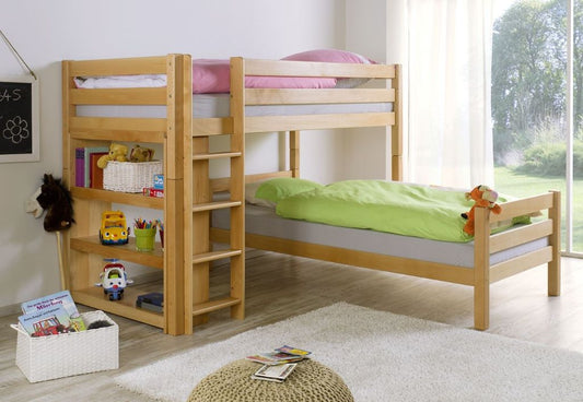 Etagenbett BENI L Kinderbett Spielbett Hochbett Bett Buche Natur - Froschkönig24