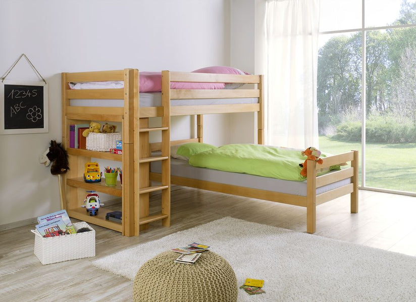 Etagenbett BENI L Kinderbett Spielbett Hochbett Bett Buche Natur - Froschkönig24