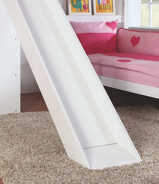 Etagenbett SKY Kinderbett mit Rutsche Spielbett Bett Weiß Stoffset Blau/Rot - Froschkönig24