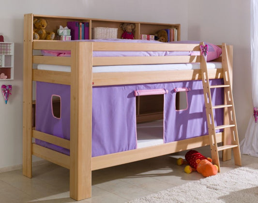 Etagenbett JAN Kinderbett Spielbett Bett mit Bücherregal Buche Lila/Rosa - Froschkönig24