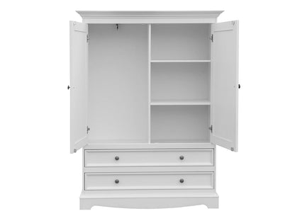 Belluno Elegante Massivholz Kleiderschrank 2-türig mit Schubladen Weiß/Eiche