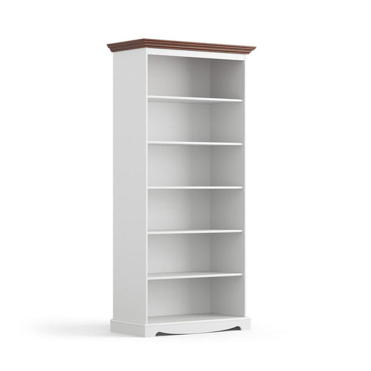 Belluno Elegante Massivholz Regal, Bücherregal Weiß/Walnuss