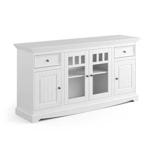 Belluno Elegante Massivholz Sideboard mit 2 Glastüren Weiß