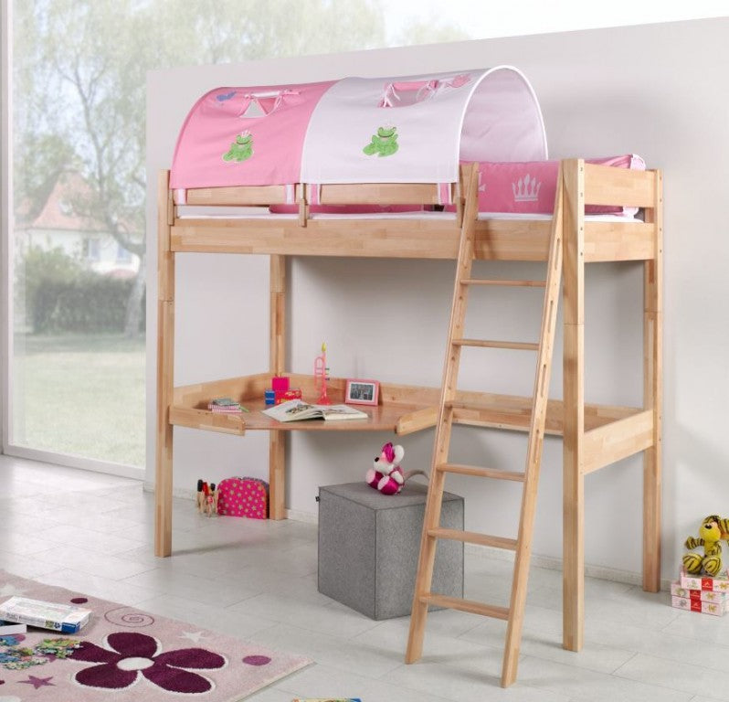 Hochbett RENATE Multifunktionsbett mit Schreibtisch Bett Buche Stoffset Prinzessin - Froschkönig24