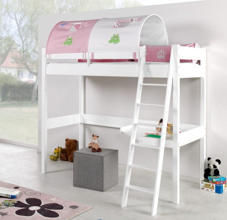 Hochbett RENATE Multifunktionsbett mit Schreibtisch Bett Weiß Stoffset Prinzessin - Froschkönig24