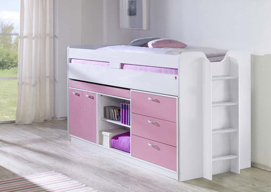 Hochbett BONNY Kinderbett Multifunktionsbett Bett Kinderzimmer Weiß/Rosa - Froschkönig24