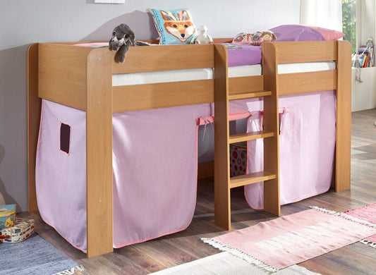 Hochbett ANDI 1 Kinderbett Spielbett halbhohes Bett Buche Stoffset Lila/Rosa - Froschkönig24