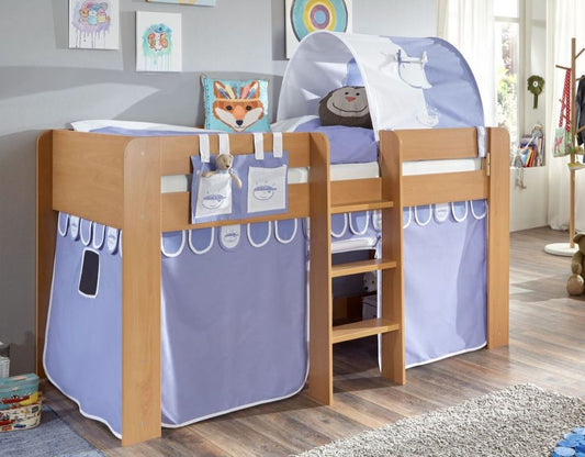 Hochbett ANDI 2 Kinderbett Spielbett halbhohes Bett Buche Stoffset Blau/Boy - Froschkönig24