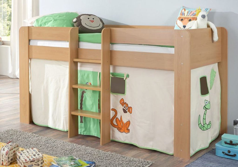 Hochbett ANDI 1 Kinderbett Spielbett halbhohes Bett Buche Stoffset Dschungel - Froschkönig24