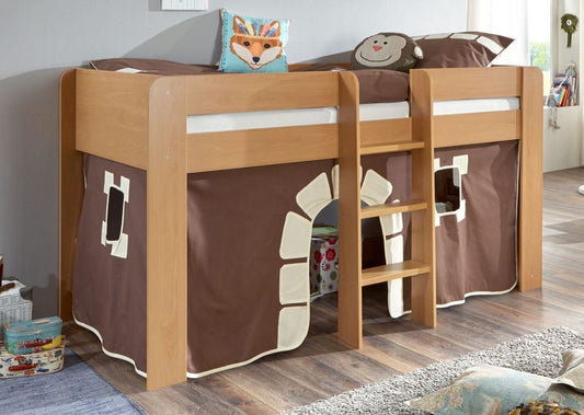 Hochbett ANDI 1 Kinderbett Spielbett halbhohes Bett Buche Stoffset Burg - Froschkönig24