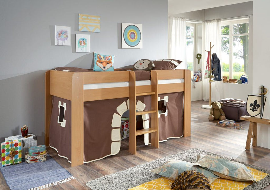 Hochbett ANDI 1 Kinderbett Spielbett halbhohes Bett Buche Stoffset Burg - Froschkönig24