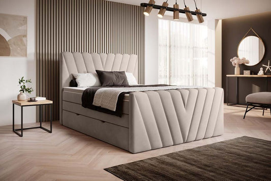 Candice Boxspringbett 140 - 180 cm; Beige (Webstoff)