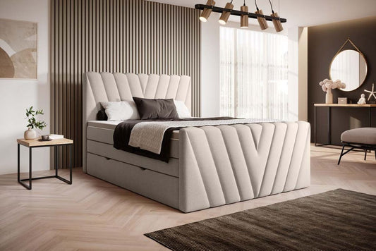 Candice Boxspringbett 140 - 180 cm; Beige (Webstoff)