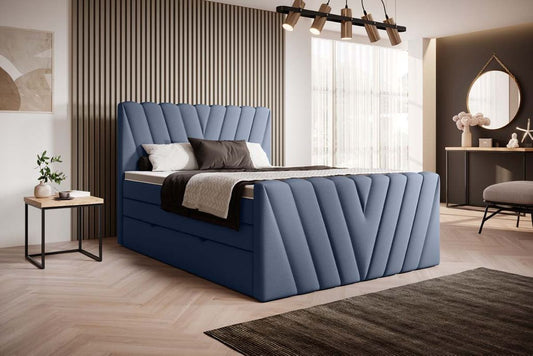 Candice Boxspringbett 140 - 180 cm; Blau (Velour)