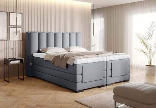 Veros Boxspringbett mit Motor 140 - 180 cm; Grau (Velour)