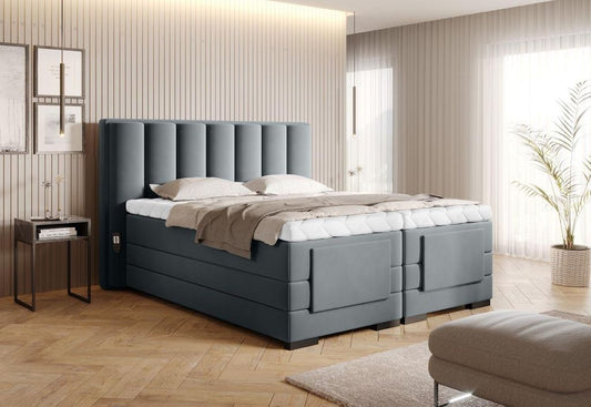 Veros Boxspringbett mit Motor 140 - 180 cm; Hellgrau (Velour)