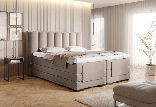 Veros Boxspringbett mit Motor 140 - 180 cm; Beige (Webstoff)