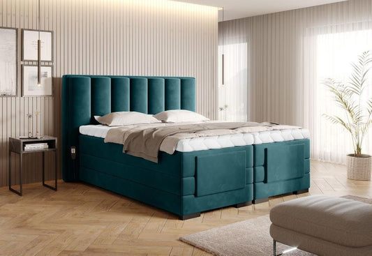 Veros Boxspringbett mit Motor 140 - 180 cm; Blau (Webstoff)