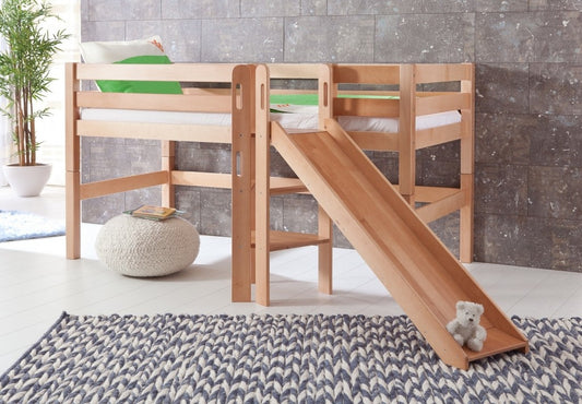 Hochbett ELIYAS Kinderbett mit Rutsche Spielbett Bett Natur - Froschkönig24