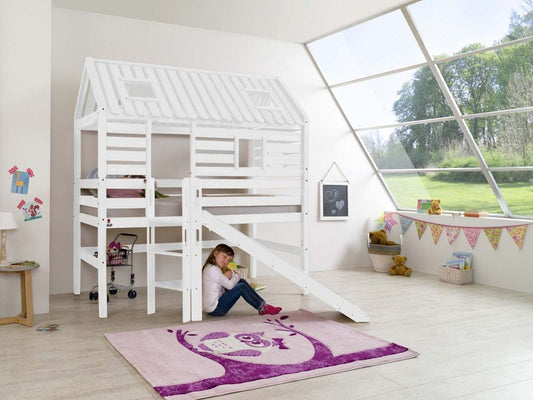 Hochbett Tom´s Hütte 1 Kinderbett mit Rutsche Spielbett Bett Weiß