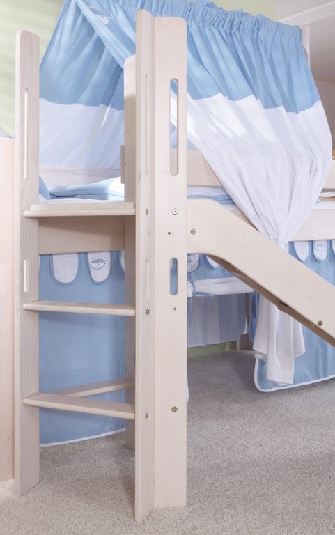 Hochbett LEO Kinderbett mit Rutsche Spielbett Bett Weiß Stoffset Burg - Froschkönig24