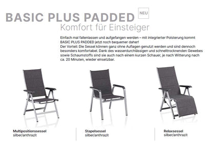 Kettler Basic Plus Padded 2x Stapelsessel, montiert, Silber / Anthrazit