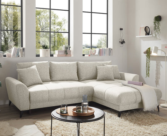 Bern Ecksofa 281 x 189 cm, mit Schlaffunktion und Bettkasten Creme