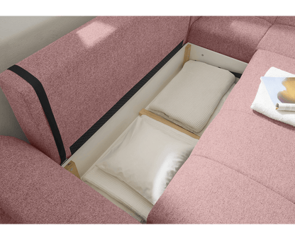 Bern Ecksofa 281 x 189 cm, mit Schlaffunktion und Bettkasten Rosa