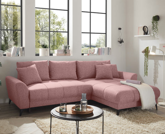 Bern Ecksofa 281 x 189 cm, mit Schlaffunktion und Bettkasten Rosa