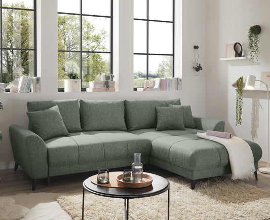 Bern Ecksofa 281 x 189 cm, mit Schlaffunktion und Bettkasten Olive