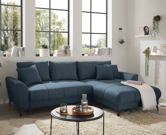 Bern Ecksofa 281 x 189 cm, mit Schlaffunktion und Bettkasten Blau