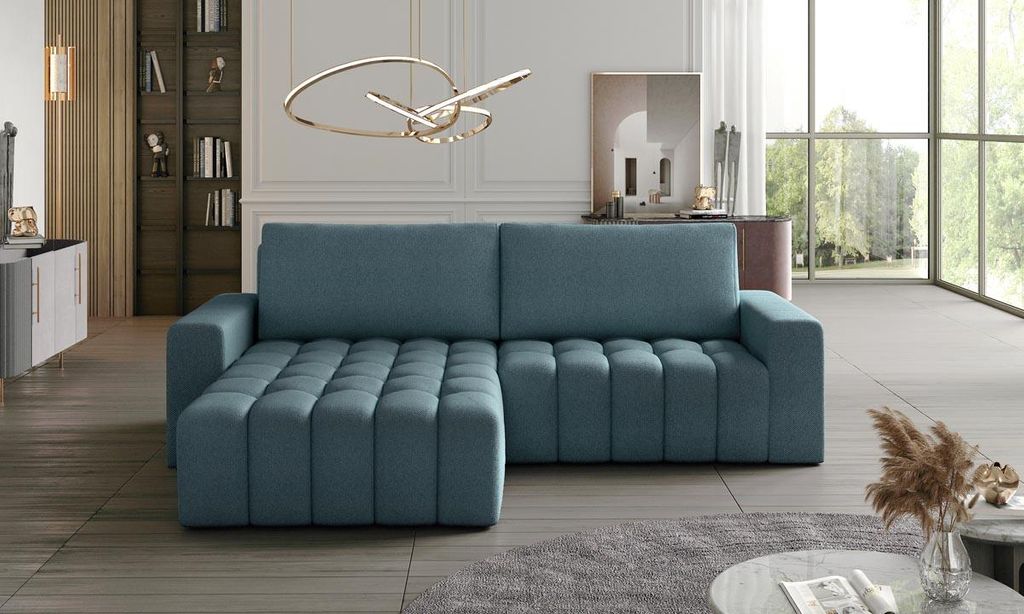 Bonett Ecksofa 250 x 175 cm Blau (Webstoff)