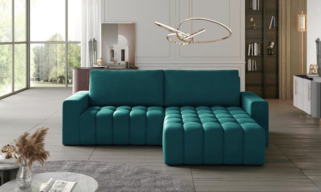 Bonett Ecksofa 250 x 175 cm Blau (Samt - Matt)