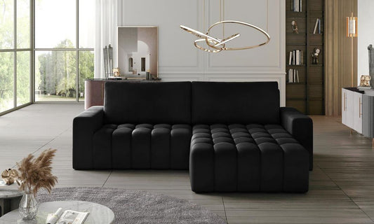 Bonett Ecksofa 250 x 175 cm Schwarz (Samt - Matt)