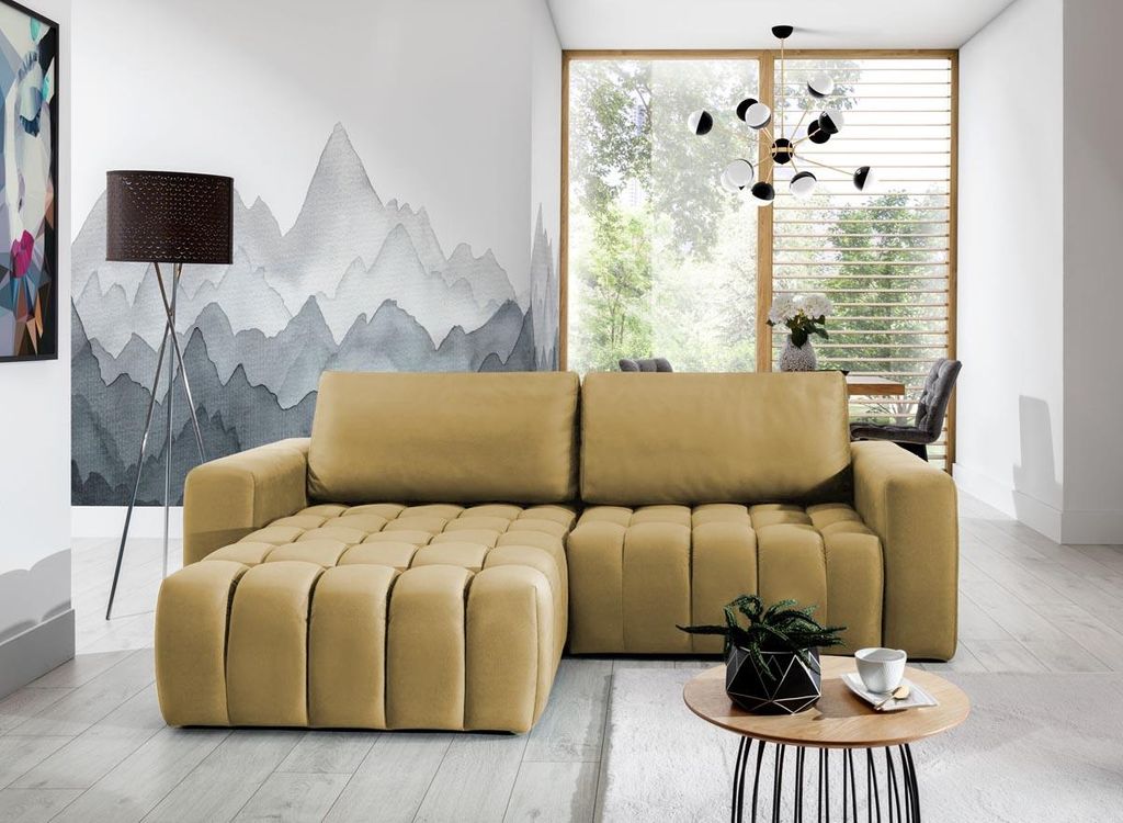 Bonett Ecksofa 250 x 175 cm Gelb (Kunstleder)