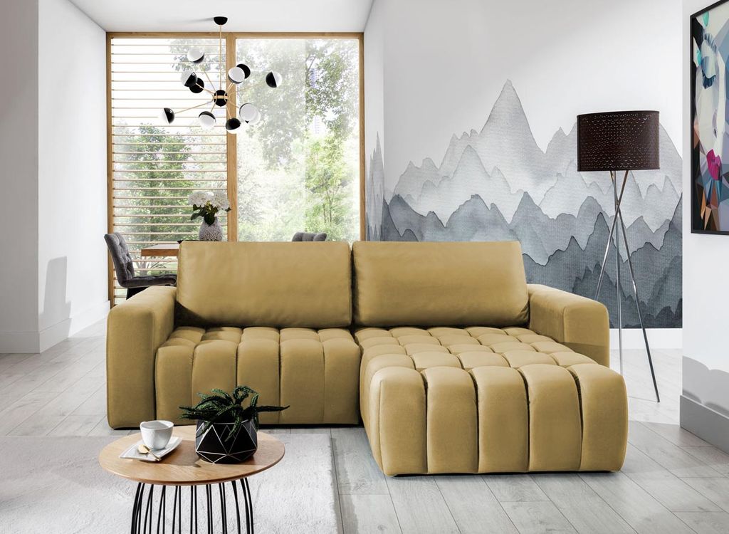 Bonett Ecksofa 250 x 175 cm Gelb (Kunstleder)