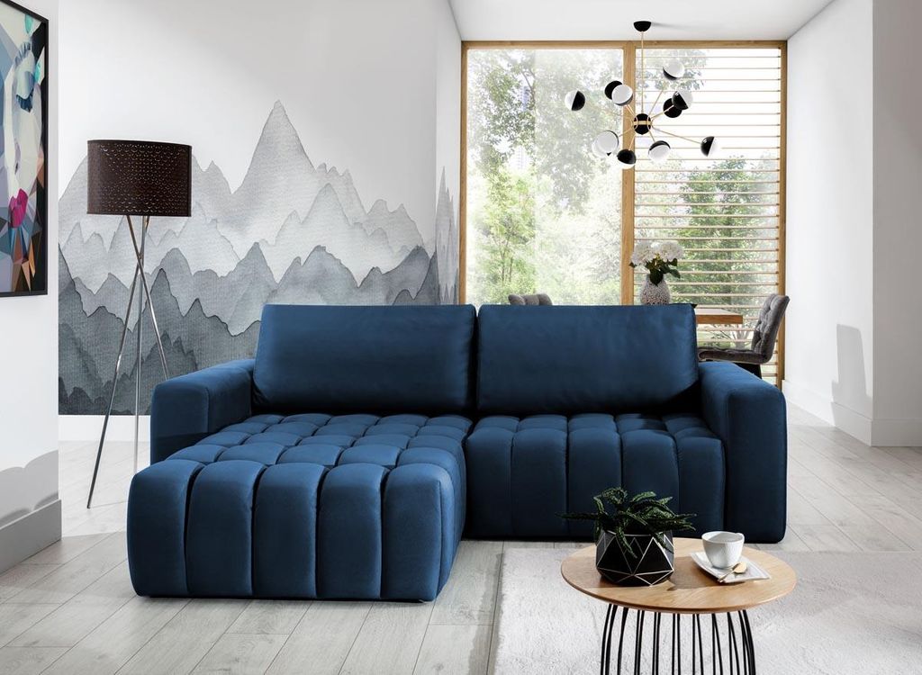 Bonett Ecksofa 250 x 175 cm Dunkelblau (Kunstleder)