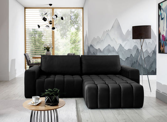 *Ausstellungsstück* Bonett Ecksofa 250 x 175 cm Schwarz (Samt)